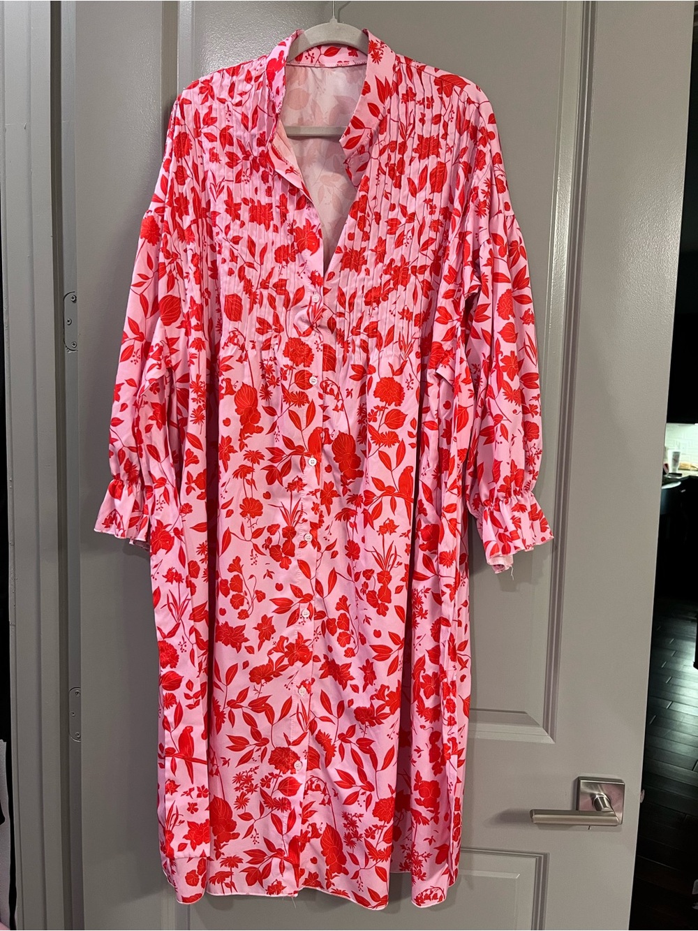 Pink Dress with Red Floral Print